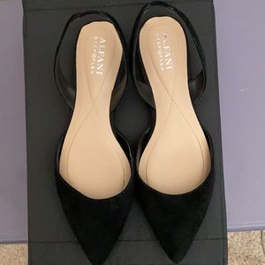 Black suede pointed toe flats
